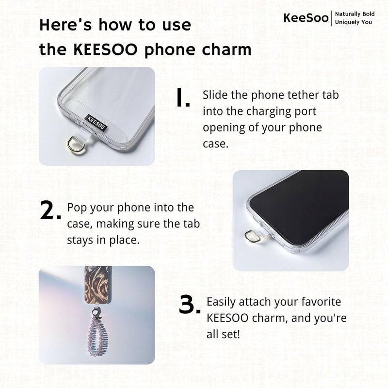 KEESOO Store Pink Pure Shine Crystal Original Design Phone Charm with 2 Tether Tabs – Stylish, Durable, and Hands-Free Phone Chain – Compatible with iPhone, Samsung, Pixel & More - Image 4